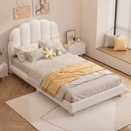 Single bed 90x200 – White fabric with plush floral design