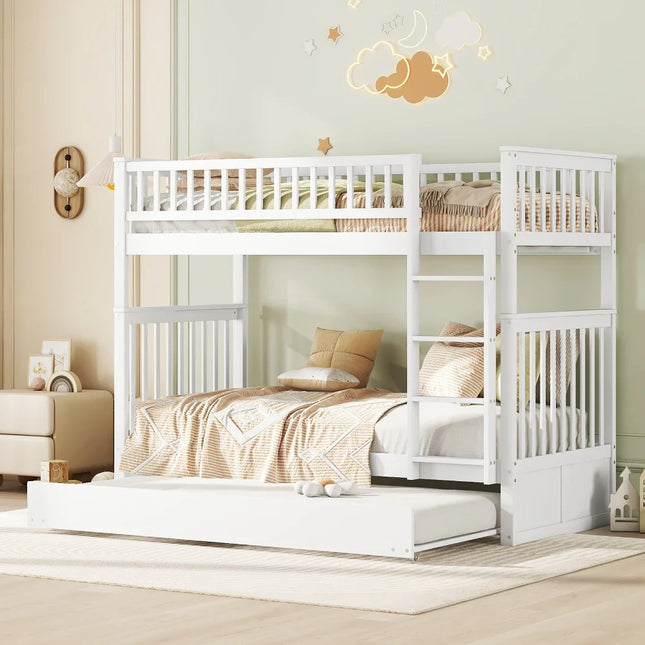 Lit mezzanine gigogne 2 lits de 1 place 90x200 – Bois avec escalier Blanc