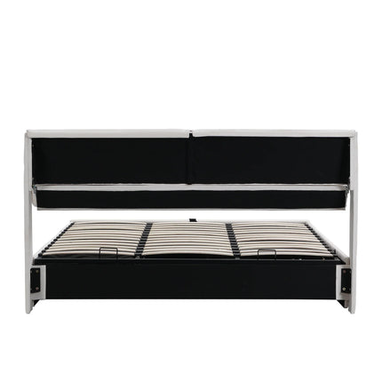 180x200cm Storage Bed – White Velvet &amp; Adjustable Headboard