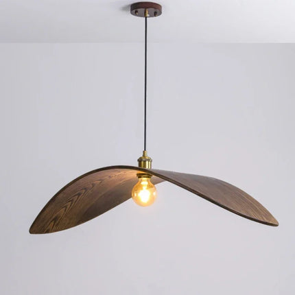Modern Wooden Pendant Light with Carved Hat