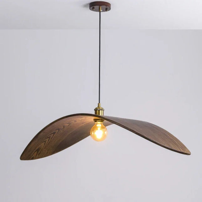 Modern Wooden Pendant Light with Carved Hat