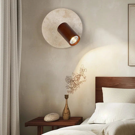 Applique murale en travertin avec projecteur rotatif en bois