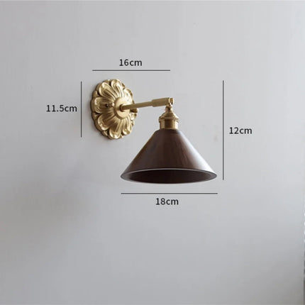 Conical Wood and Brass Wall Sconce
