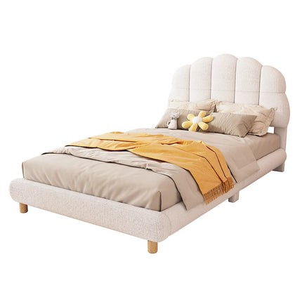 Single bed 90x200 – White fabric with plush floral design