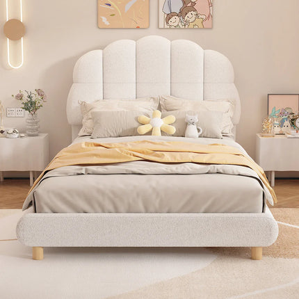 Single bed 90x200 – White fabric with plush floral design