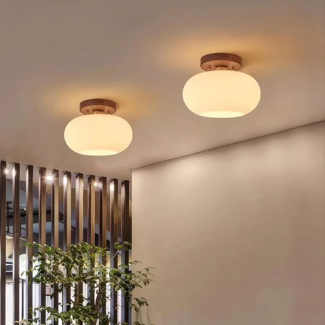 Moderne runde LED-Deckenleuchte aus Holz