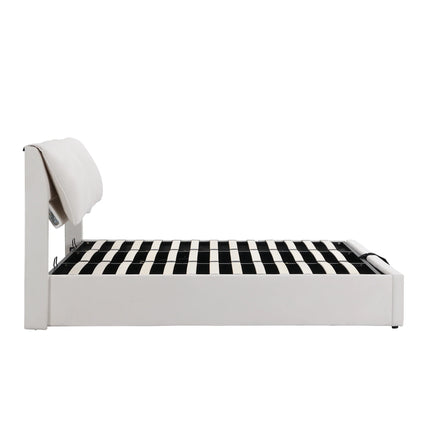 180x200cm Storage Bed – White Velvet &amp; Adjustable Headboard