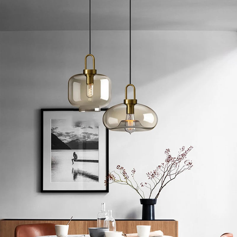 Modern Nordic Design Glass Golden Hook Pendant Light