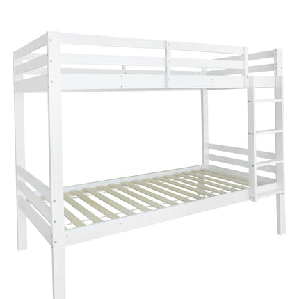 Mezzanine-Bett mit zwei Einzelbetten (90x200 cm) – Weißes Holz mit Leiter und trennbaren Betten