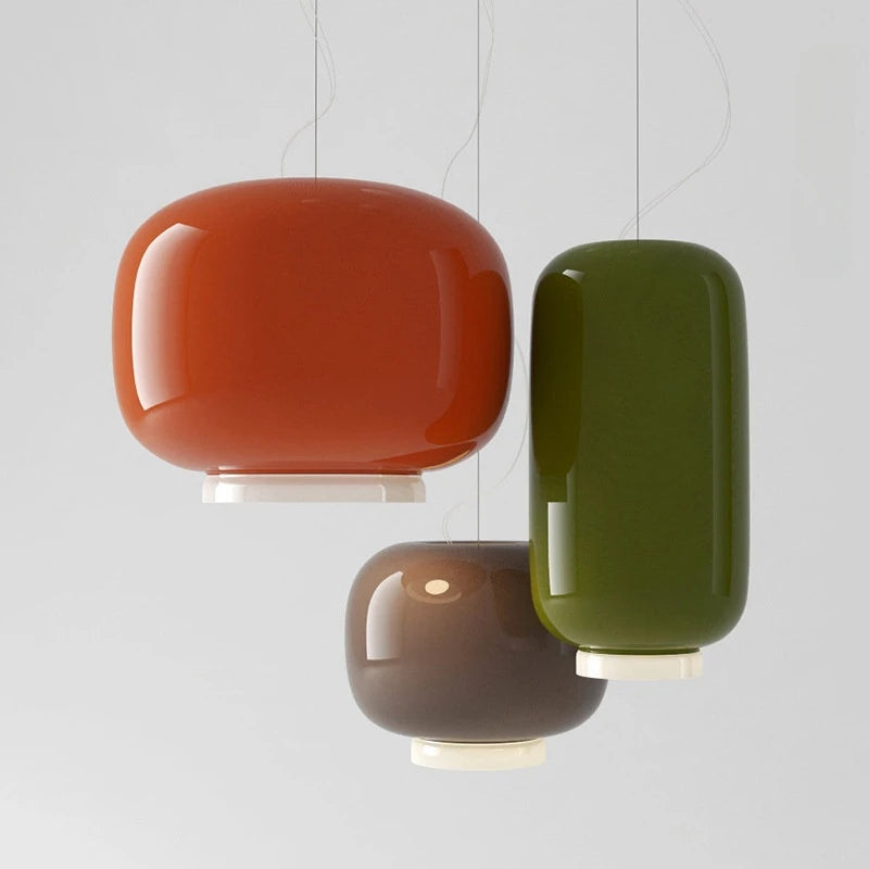 Italian Circular Pendant Light in Colored Glass