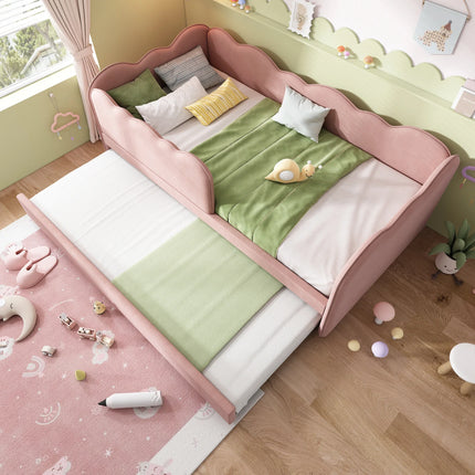 Single bed 90x190 with pull-out bed – Pink velvet pull-out bed