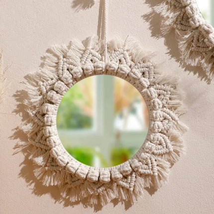 Decorative Woven Macrame Wall Mirror with Tassel