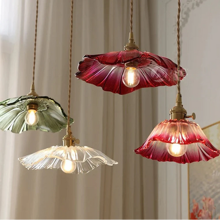 Suspension cuivre & verre fleur Rose