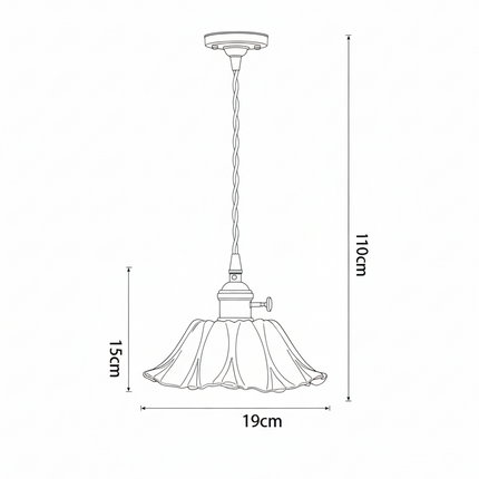 Suspension cuivre & verre rétro style fleuri transparant