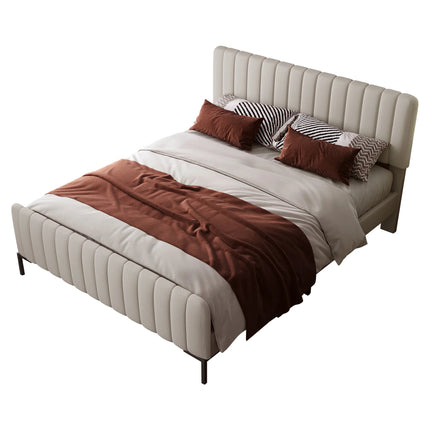 Double bed 140x200 – Beige fabric, adjustable headboard