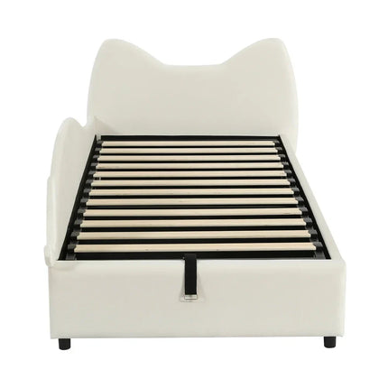 Single bed with storage (90x200cm) – Cat design in beige velvet