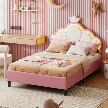 Double bed 140x200 – Princess LED design with pink crown headboard