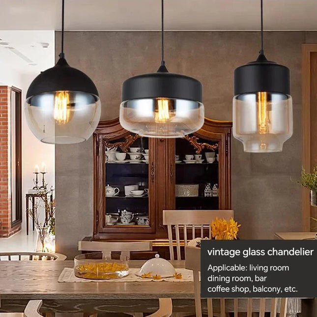 Nordische LED-Pendelleuchte aus schwarzem Glas