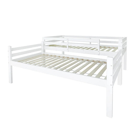 Mezzanine-Bett mit zwei Einzelbetten (90x200 cm) – Weißes Holz mit Leiter und trennbaren Betten
