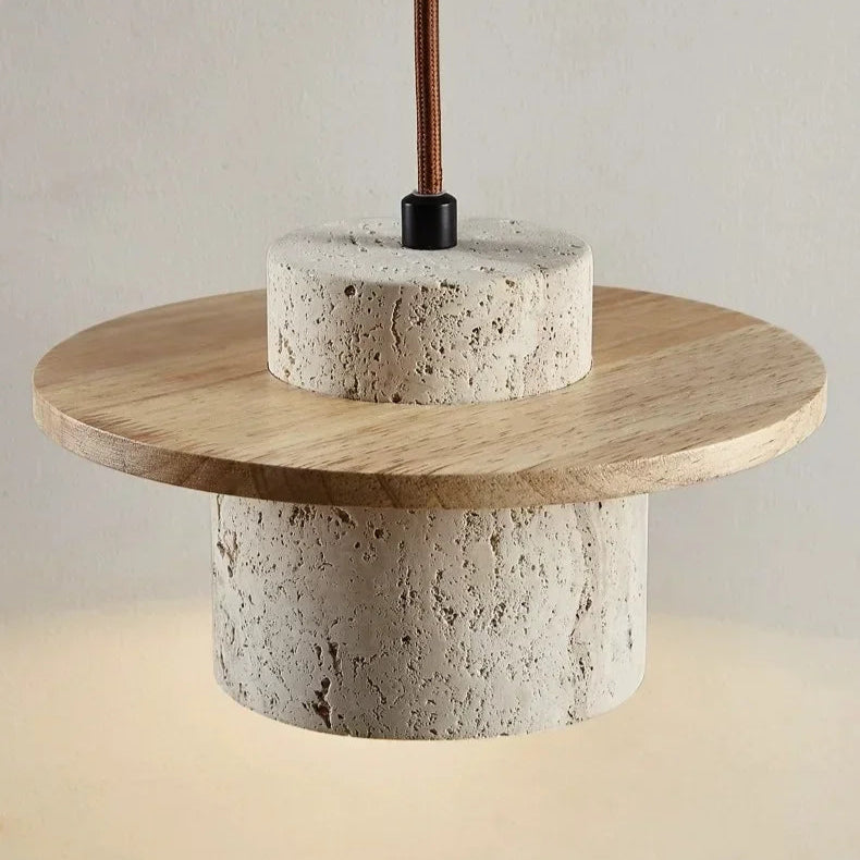 Natural Travertine Stone and Wood Suspension