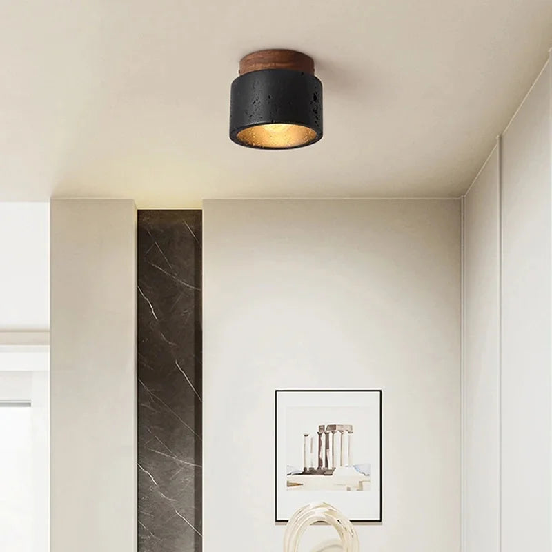 Black LED Ceiling Light in Travertine Stone