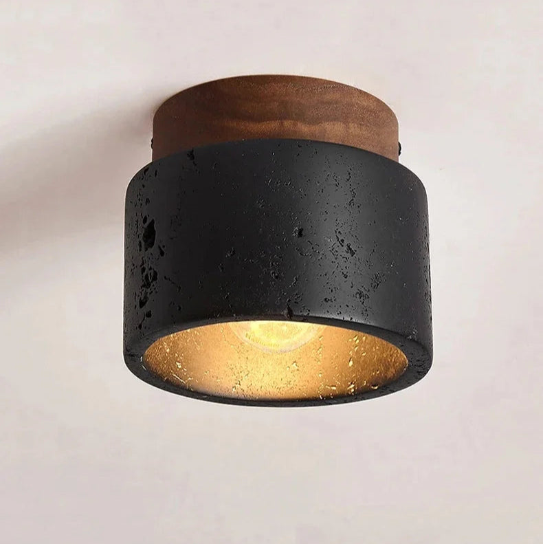 Black LED Ceiling Light in Travertine Stone