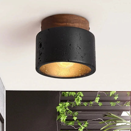 Moderne LED-Deckenleuchte aus schwarzem Travertin