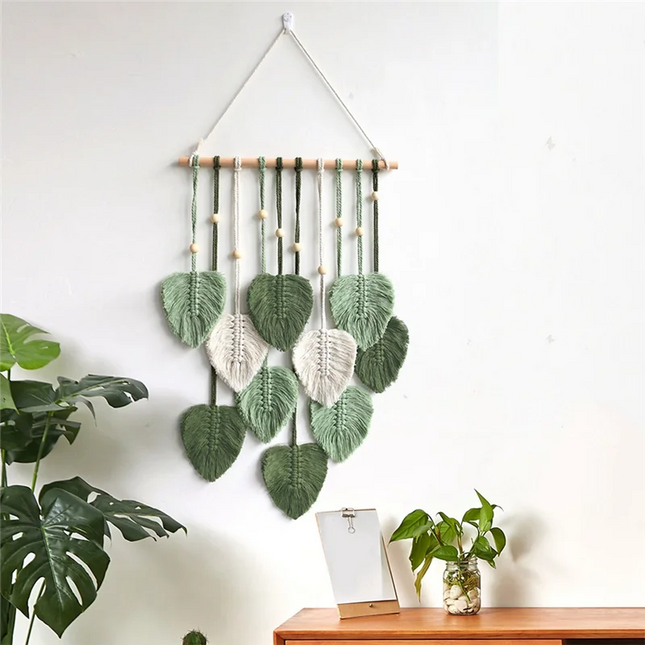 Grande décoration murale en macramé - fait main - Bois