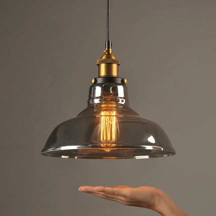 Original nordische Industrie-Pendelleuchte aus Glas