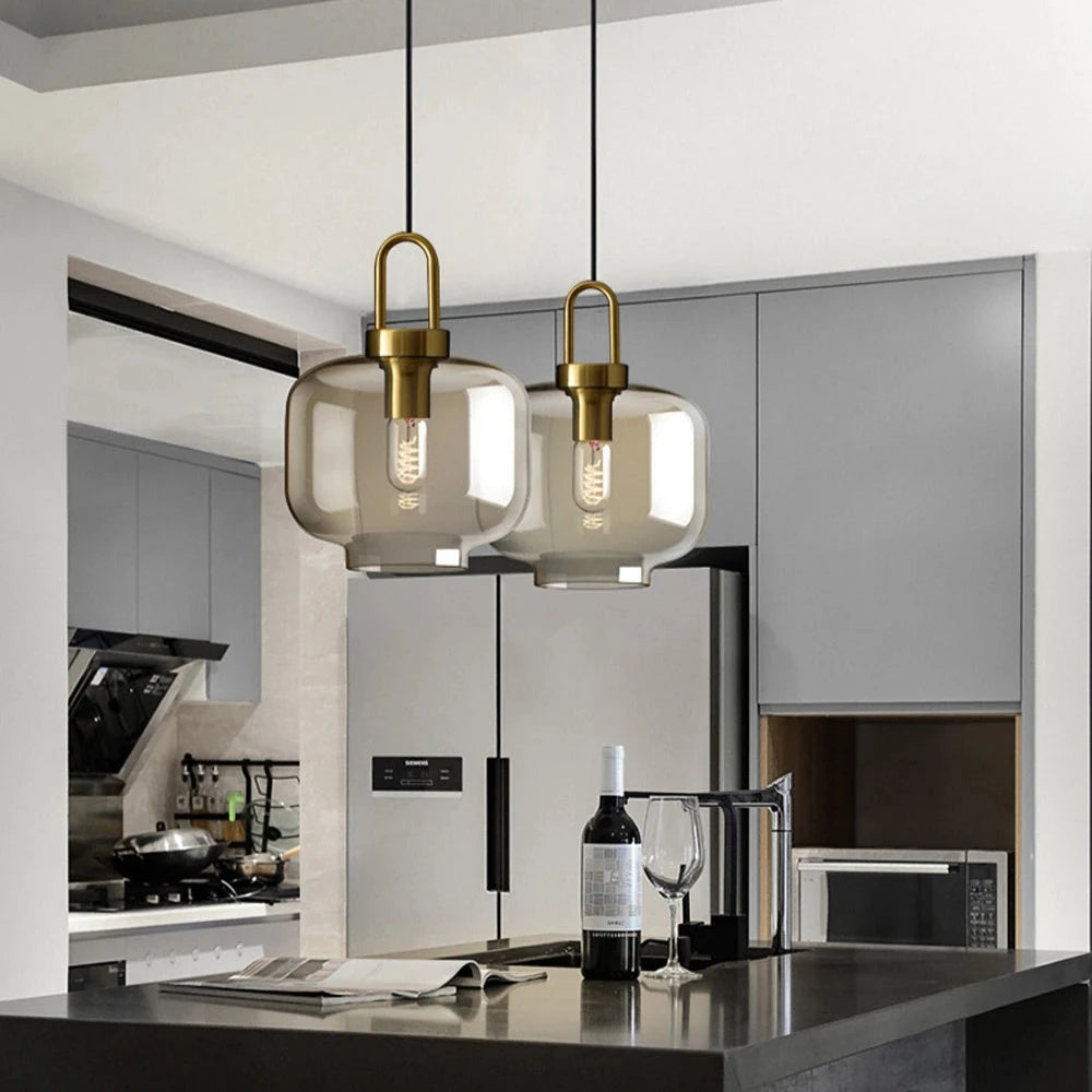 Modern Nordic Design Glass Golden Hook Pendant Light