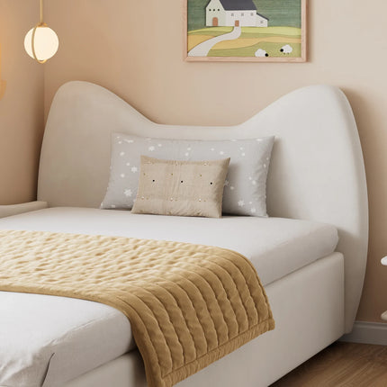 Single bed with storage (90x200cm) – Cat design in beige velvet