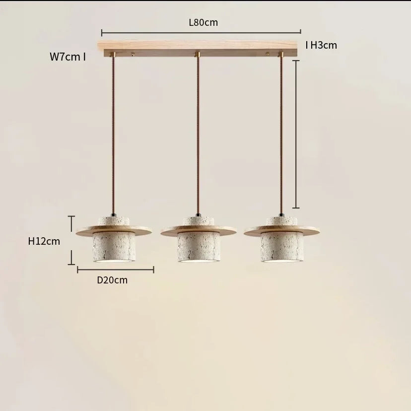 Hängeleuchte aus natürlichem Travertinstein und Holz
