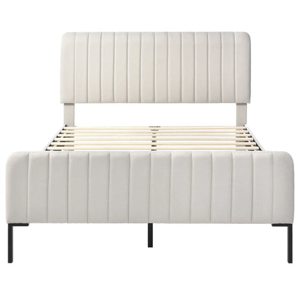 Lit 2 places 160x200 – Tissu beige, tête de lit ajustable