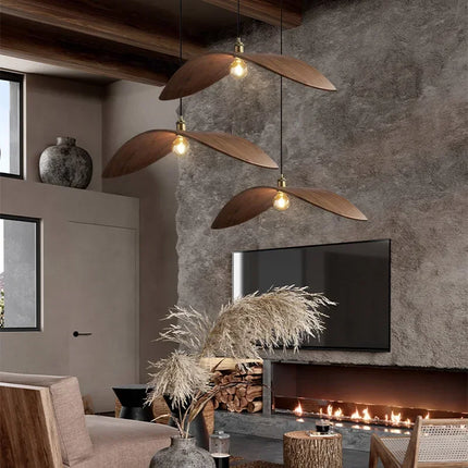 Modern Wooden Pendant Light with Carved Hat