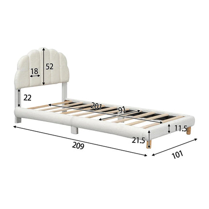 Single bed 90x200 – White fabric with plush floral design
