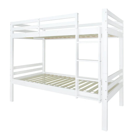 Mezzanine-Bett mit zwei Einzelbetten (90x200 cm) – Weißes Holz mit Leiter und trennbaren Betten