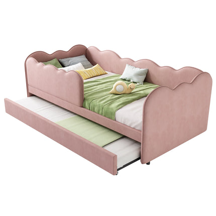 Single bed 90x190 with pull-out bed – Pink velvet pull-out bed