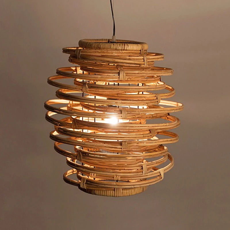 Creative Vintage Rattan Spiral Pendant Light