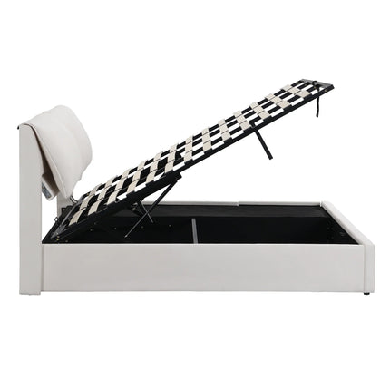 180x200cm Storage Bed – White Velvet &amp; Adjustable Headboard