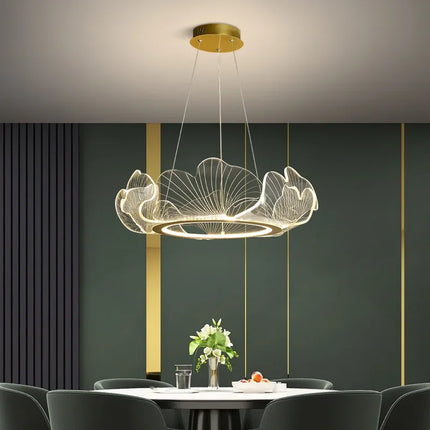 Suspension Chandelier Nordique Feuilles Dorées