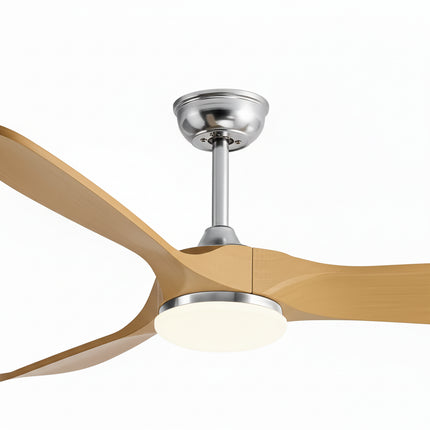 Ventilateur Plafond Silencieux Vintage avec LED - Argent et Bois Naturel