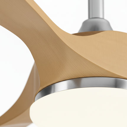 Ventilateur Plafond Silencieux Vintage avec LED - Argent et Bois Naturel