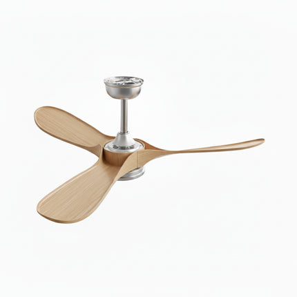 Ventilateur Plafond Silencieux Vintage avec LED - Argent et Bois Naturel