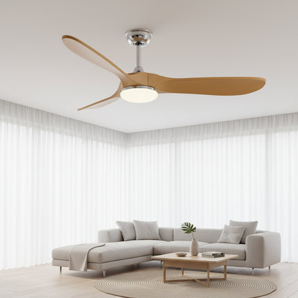 Ventilateur Plafond Silencieux Vintage avec LED - Argent et Bois Naturel