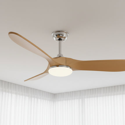 Ventilateur Plafond Silencieux Vintage avec LED - Argent et Bois Naturel