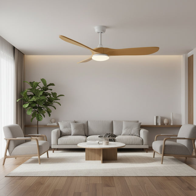 Vintage Silent Ceiling Fan with LED - Black and Dark Wood