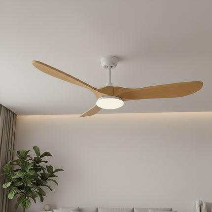 Vintage Silent Ceiling Fan with LED - Black and Dark Wood