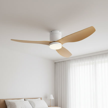 Ventilateur de Plafond Silencieux LED intégrée - Blanc & ABS Bois Clair