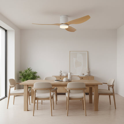 Ventilateur de Plafond Silencieux LED intégrée - Blanc & ABS Bois Clair
