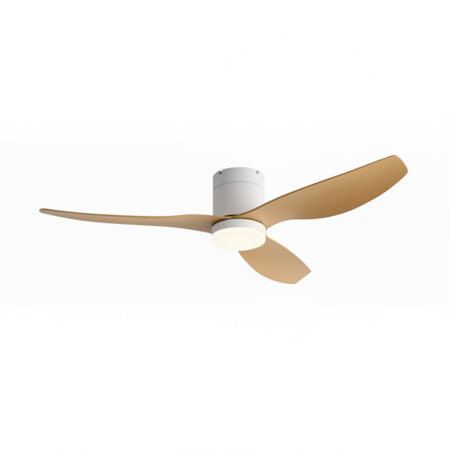 Silent LED Ceiling Fan - White &amp; Light Wood ABS